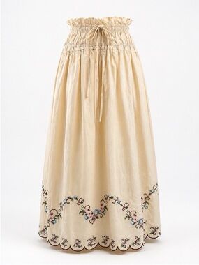 NWOT 💛✧ Moon River ✧💛  Embroidered Cross Stitch Scallop Hem Midi Skirt S